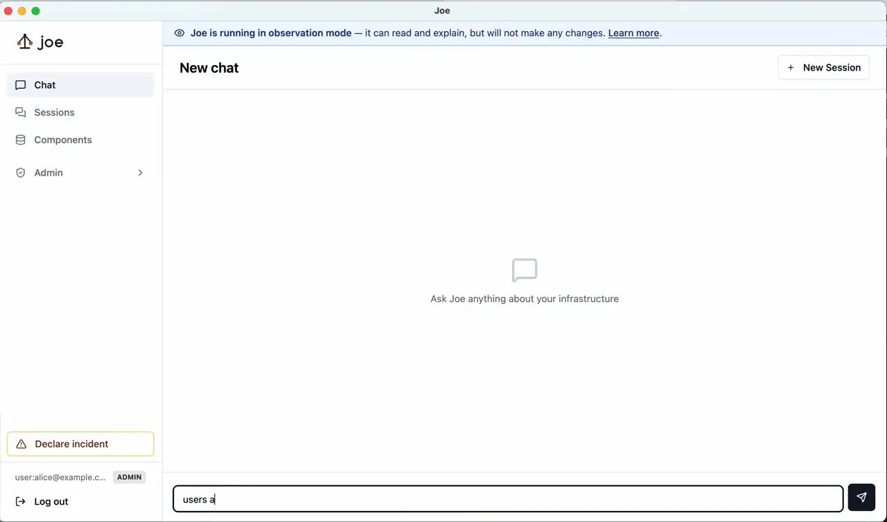 Screen recording: Joe investigates checkout timeouts in chat, calling Kubernetes tools and recommending fixes for a failing readiness probe and an out-of-memory service.